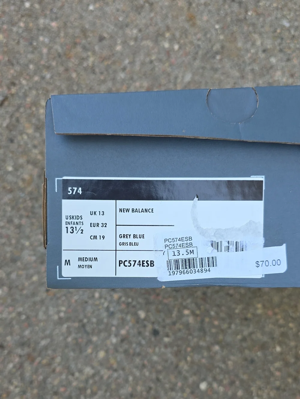 NWT New Balance 574 Grey & Blue Athletic Shoes Sneakers Size 13.5